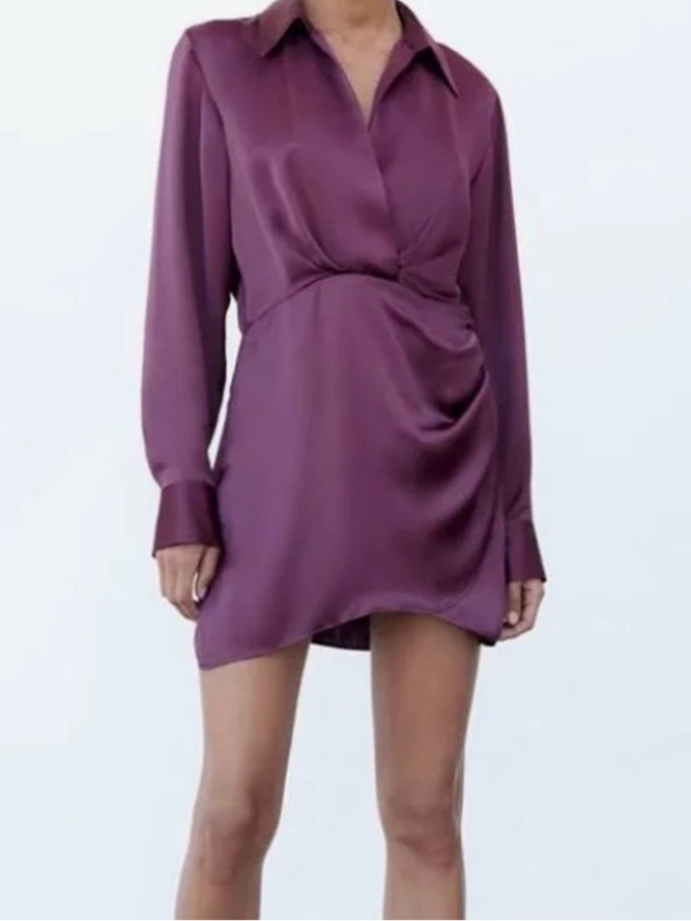 Zara Plum Satin Wrap-Style Dress
